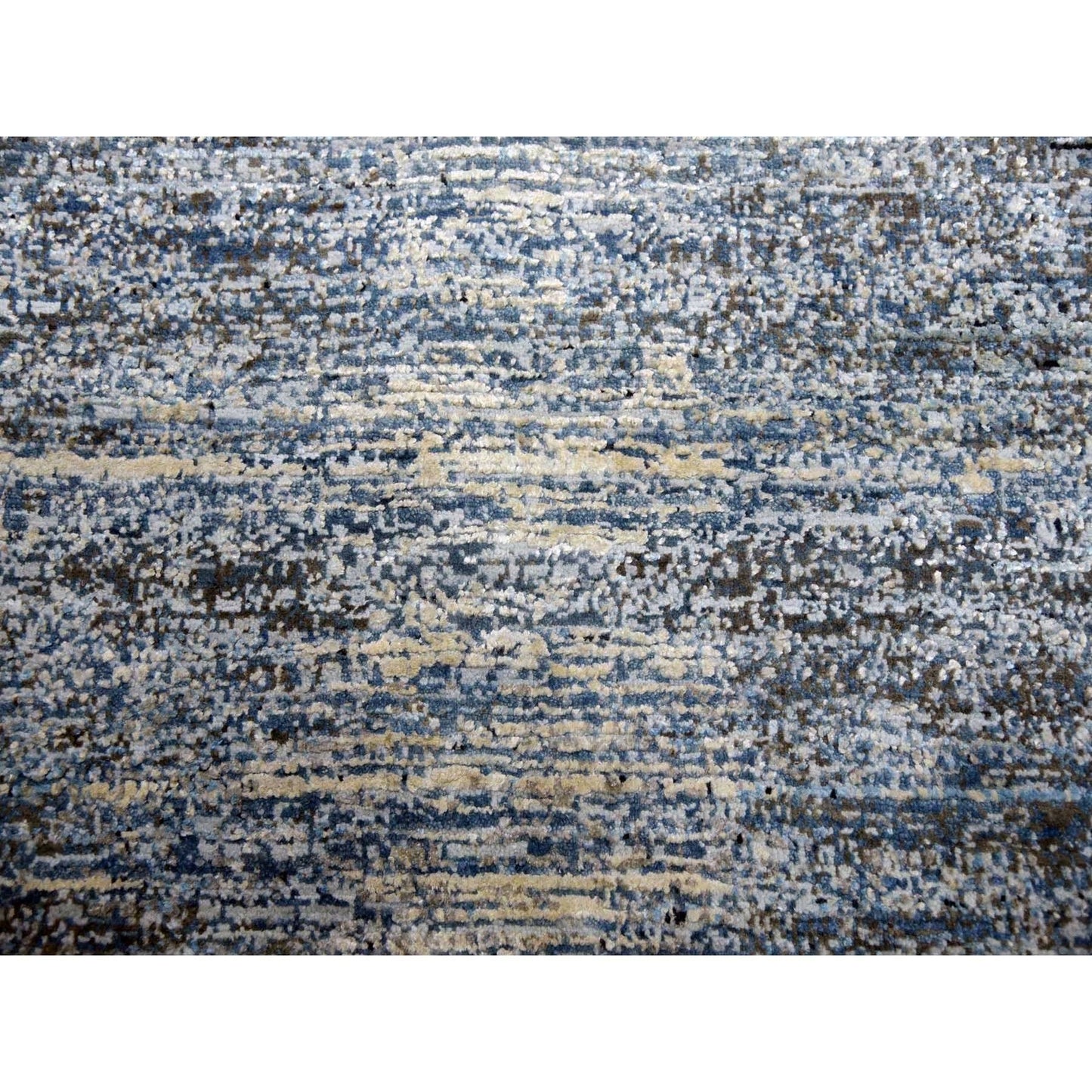 8'2"X8'2" Blue Oceanic Wool And Pure Silk Hand Knotted Square Rug