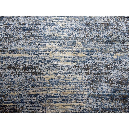 8'2"X8'2" Blue Oceanic Wool And Pure Silk Hand Knotted Square Rug