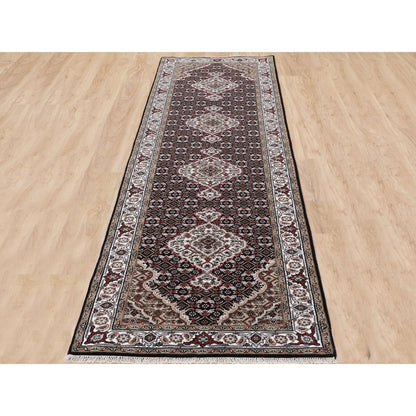 2'8"X10'1" Black Tebraz Mahi Fish Design Runner Hand Knotted Rug