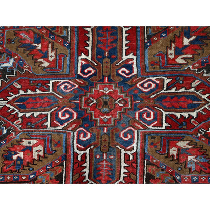 8'2"X10'10" Red Centre Geometric Medallion Cropped Thin Oriental Rug