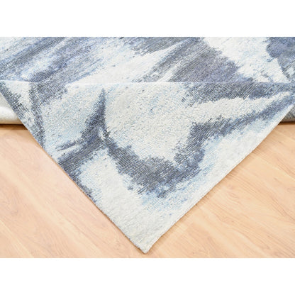 7'10"X10' Hand Knotted Black With A Mix Of Blue Modern Wool And Silk Rug