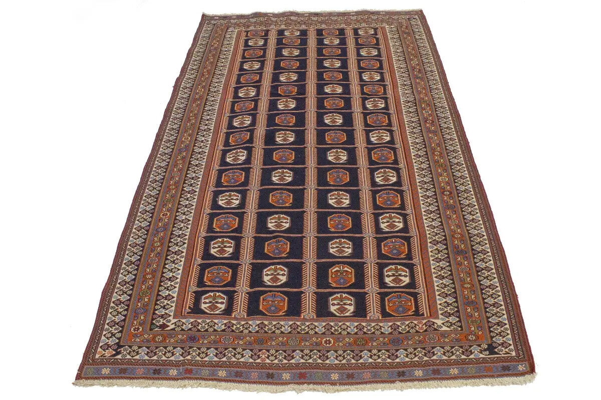 Hand-Knotted Purple-Navy Pictorial Sumak Oriental