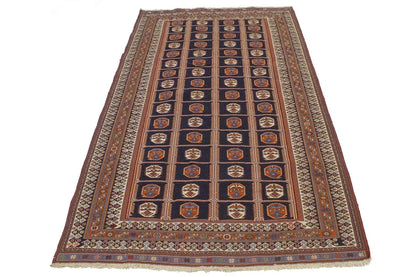 Hand-Knotted Purple-Navy Pictorial Sumak Oriental