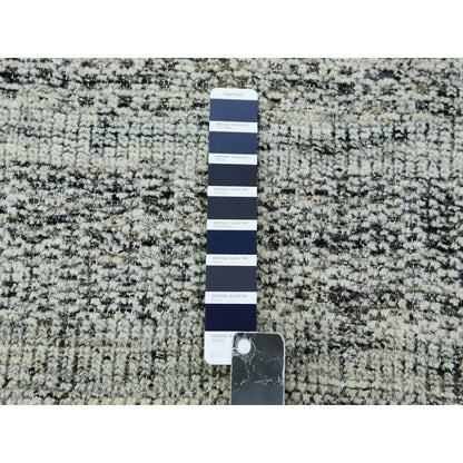 12'2"X15' Gray & Black Hand Knotted Oxidized Grass Design Oversized Rug