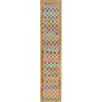 2'9"X12'9" Colorful Afghan Kilim Hand Woven Flat Weave Wool Runner Rug