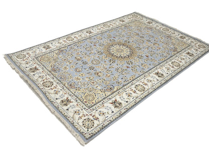 Indo-Nain Blue Oriental Rug 5X8 ft Floral Medallion Design Bedroom Decor Carpet