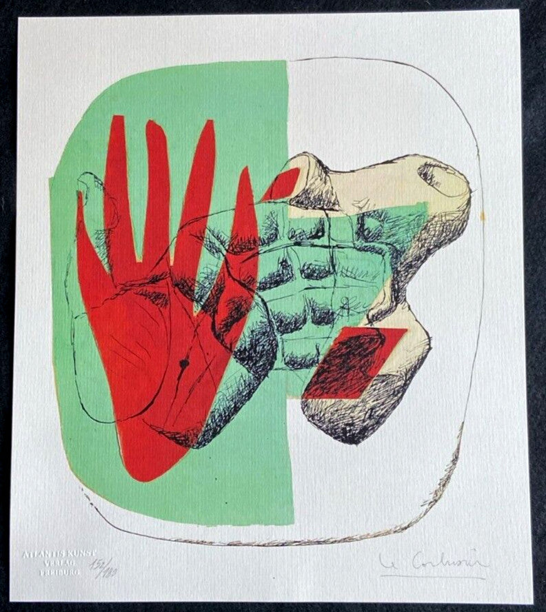 Le Corbusier Lithograph "Hand And Stone" Hand Numbered Coa Signature