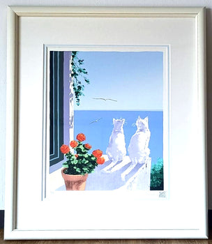 Salvo (Italy) Romantic Cat Signed Original Silkscreen Print Framed Ed350