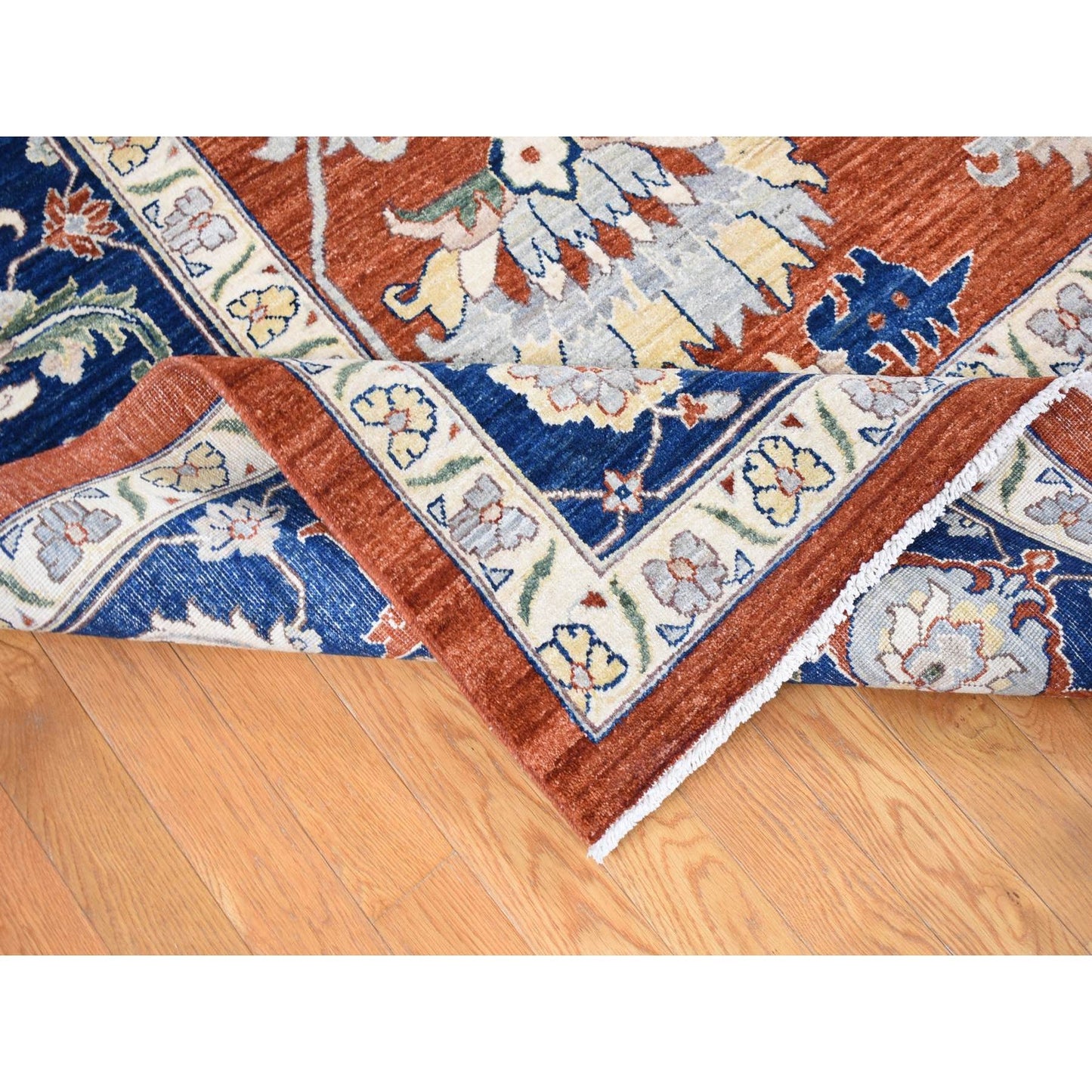 10'X13'10" Red Antiqued Peshawar Heris Hand Knotted Pure Wool Rug