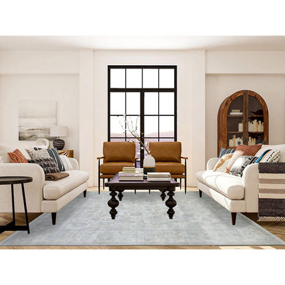 8'3"x9'8" Ivory White Wash Peshawar Organic Wool Hand Knotted Rug