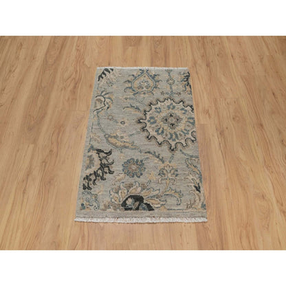 2'1"X3'1" Gray Broken Pattern Oushak Design All Wool Hand Knotted Mat Rug
