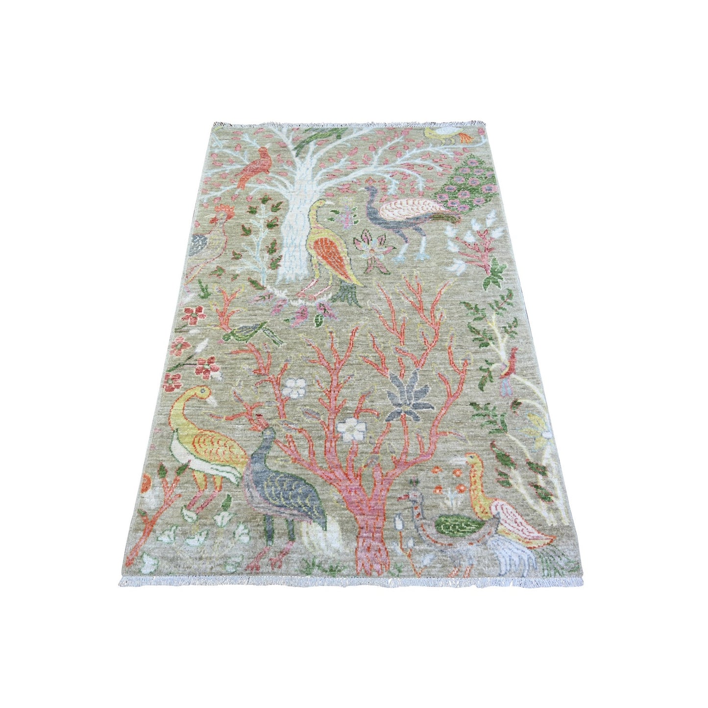 3'4"X4'10' Laurel Green Afghan Peshawar Wool Hand Knotted Oriental Rug