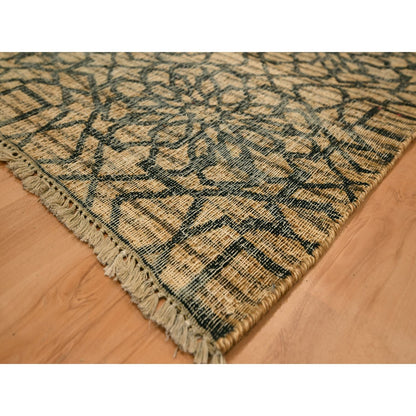 7'8"X8'7" Brown Flower Rosette Motif Undyed Natural Wool Hand Knotted Rug