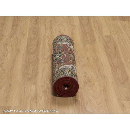 2'8"X10' Ruby Red Hand Knotted Wool Rug Runner Antiqued Fine Heris Revival