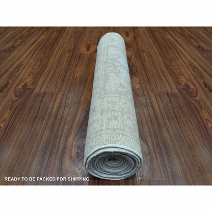2'8"X11'9" Extra Soft Wool Hand Knotted Silver Angora Oushak Runner Rug