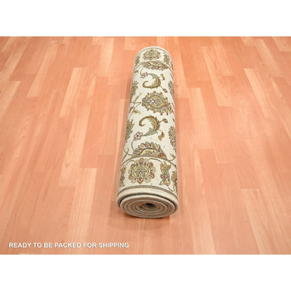 2'7"X8'3" White Rajasthan Leaf Design Hand Knotted Wool & Silk Runner Rug