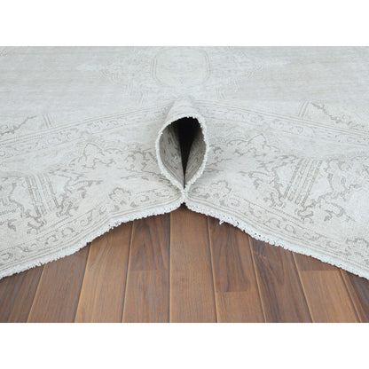 9'6"X12'5" Hand Knotted Ivory Vintage Farsian Karman Worn Wool Rug