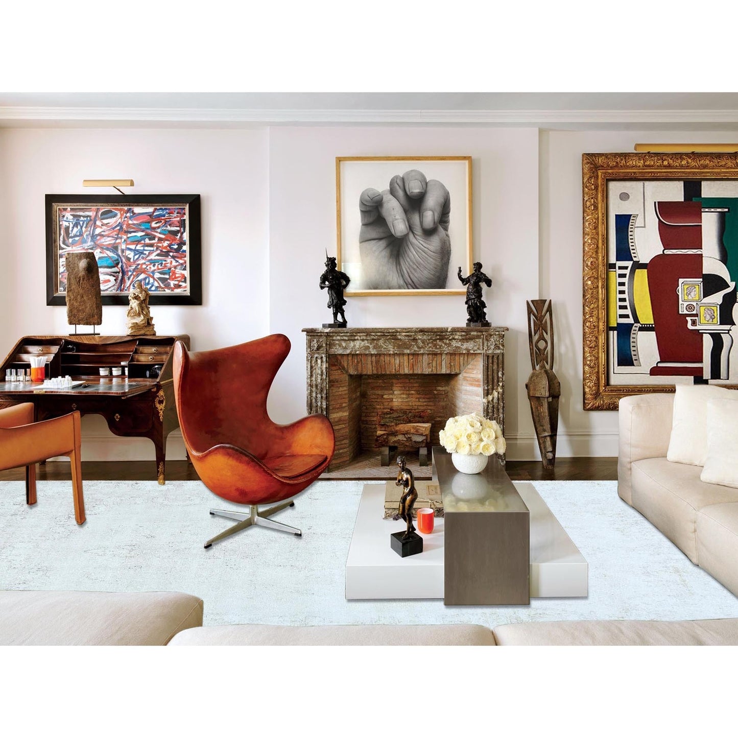 9'8"X12'5" Ivory Hand Knotted Worn Wool Distressed Vintage Farsian Rug