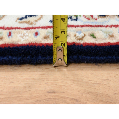 2'9"X14' Midnight Blue Nain Flower Design Wool Hand Knotted Runner Rug