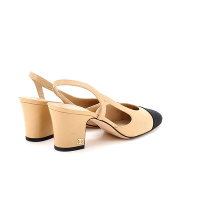 Chanel Womens Cap Toe Slingback Pumps Leather