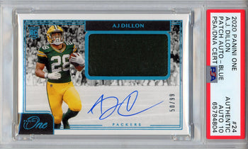 Aj Dillon Autographed 2020 Panini One Patch Blue Rookie Card #24 (Psa Auto 10)