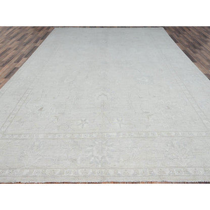 9'10"X13'10" Snow Cap White Hand Knotted Wool Peshawar Oriental Rug
