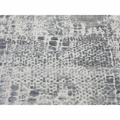 4'X6' Ivory Modern Design Hand Knotted Silk With Textured Wool Rug