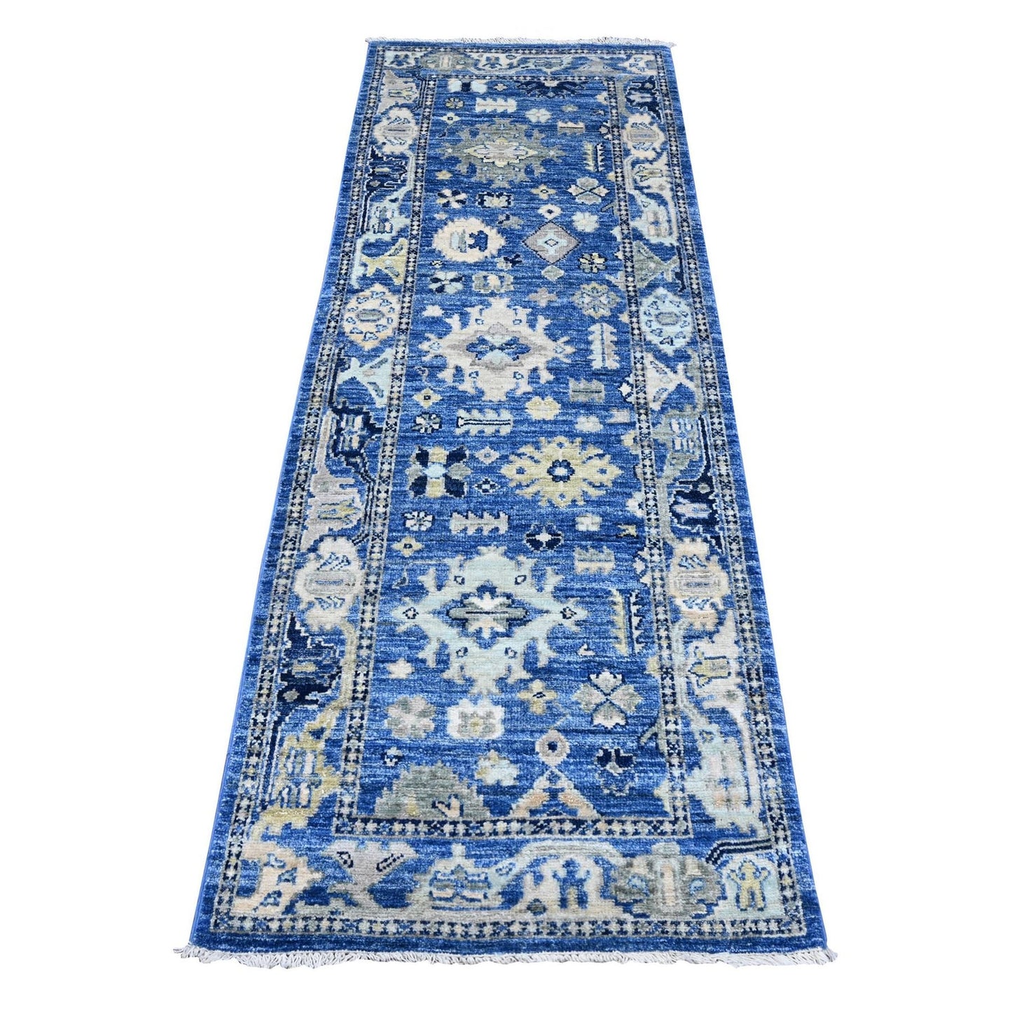 2'8"X7'8" Sapphire Blue Afghan Angora Oushak Runner Oriental Rug