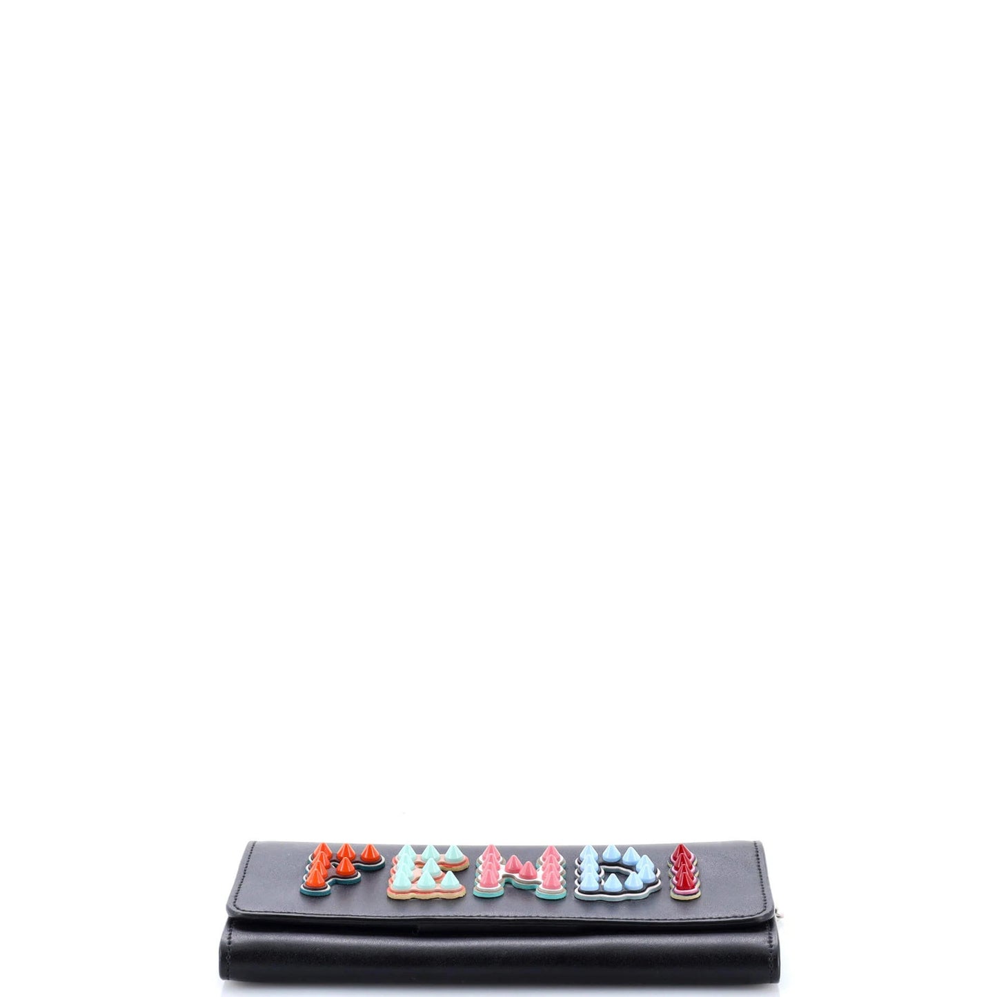 Fendi Logo Continental Wallet On Chain Studded Leather