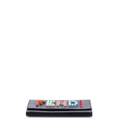 Fendi Logo Continental Wallet On Chain Studded Leather
