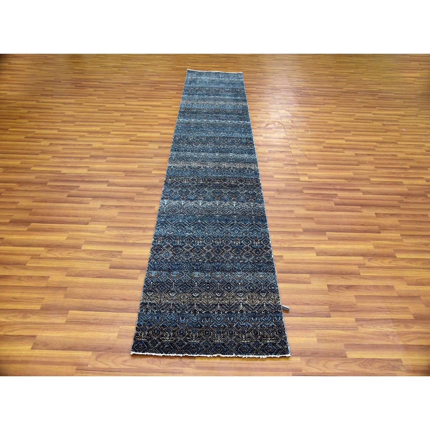 2'5"X12' Blue Kohinoor Herrita Design 100% Wool Hand Knotted Runner Rug