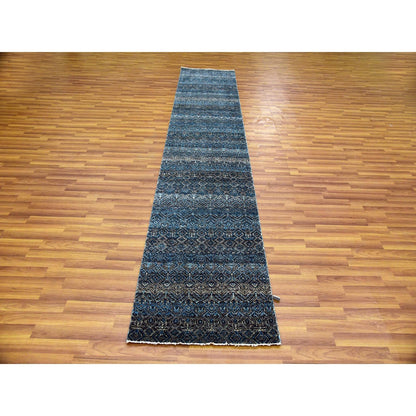 2'5"X12' Blue Kohinoor Herrita Design 100% Wool Hand Knotted Runner Rug