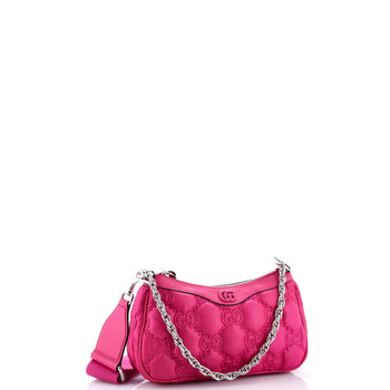 Gucci Zip Shoulder Bag Gg Embossed Matelasse Nylon With Leather Mini