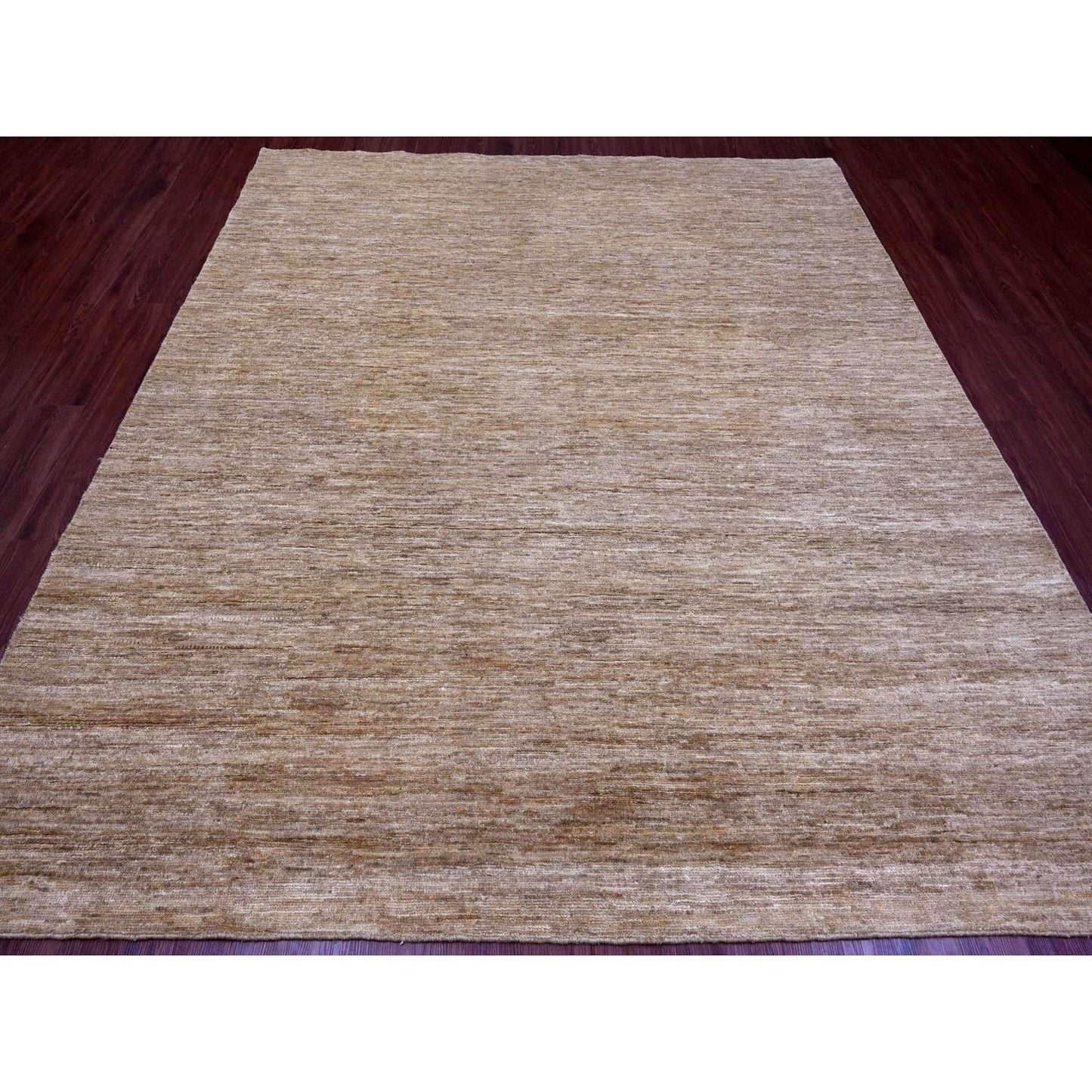 8'X9' Brown Hand Spun Ghazni Wool Solid Pattern Hand Knotted Squarish Rug