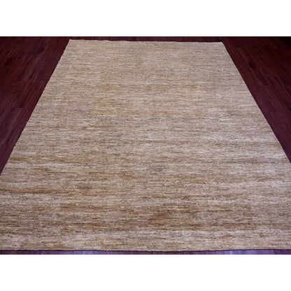 8'X9' Brown Hand Spun Ghazni Wool Solid Pattern Hand Knotted Squarish Rug