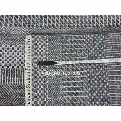 2'8"X10'2" Gray Wool And Silk Hand Knotted Modern Grass Design Runner Rug
