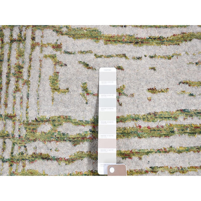 9'2"X11'8" Gray Jacquard Hand Loomed Modern Wool/Silk Hand Knotted Rug