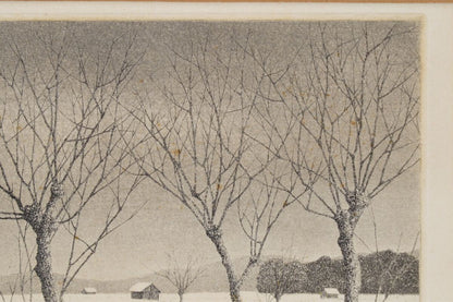 Tanaka Ryohei Rice Ear Landscape Aquatint Print Framed with Autograph