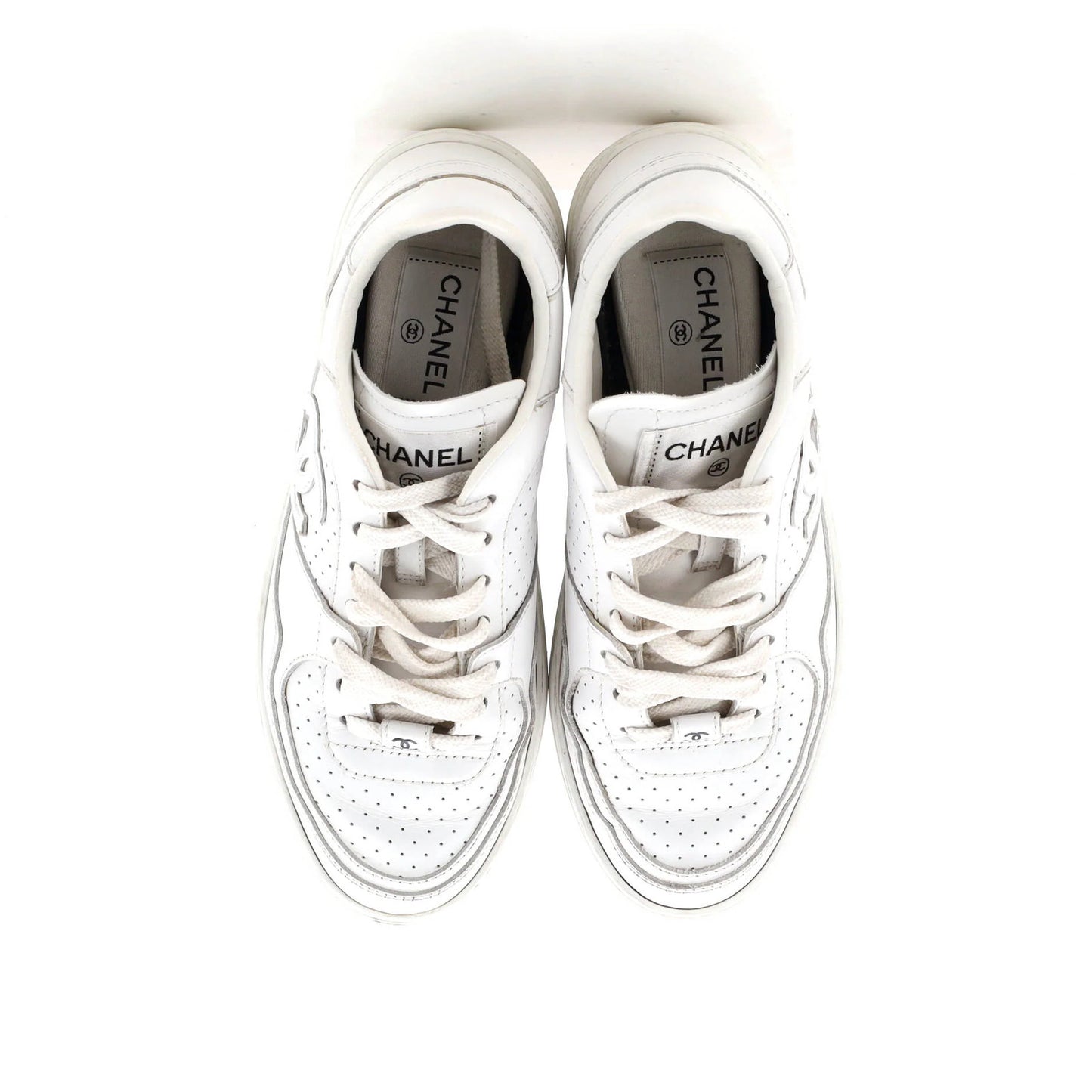 Chanel Women'S Cc Low-Top Sneakers Perforated Leather