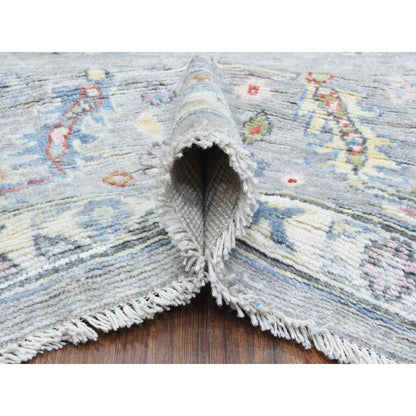 8'1"X10'1" Light Gray Hand Knotted Afghan Angora Oushak Soft Wool Rug