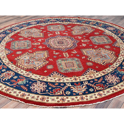 9'X9' Rufous Red Special Kazak Wool Hand Knotted Round Rug