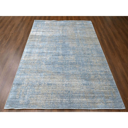 8'X10' Marengo Gray Modern Design Hand Loomed Wool And Bamboo Silk Rug