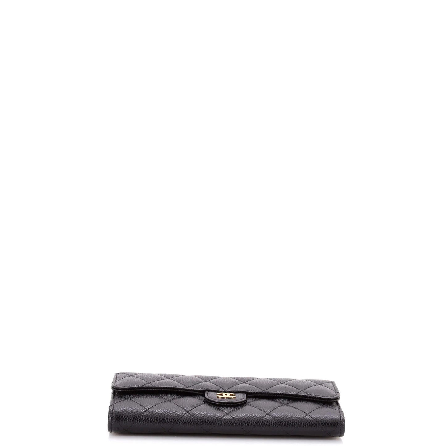 Chanel Cc Gusset Classic Flap Wallet Quilted Caviar Long