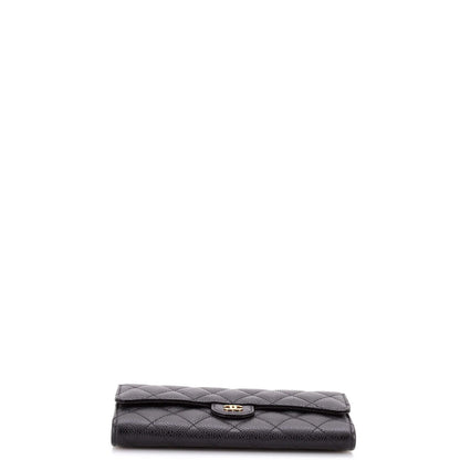 Chanel Cc Gusset Classic Flap Wallet Quilted Caviar Long
