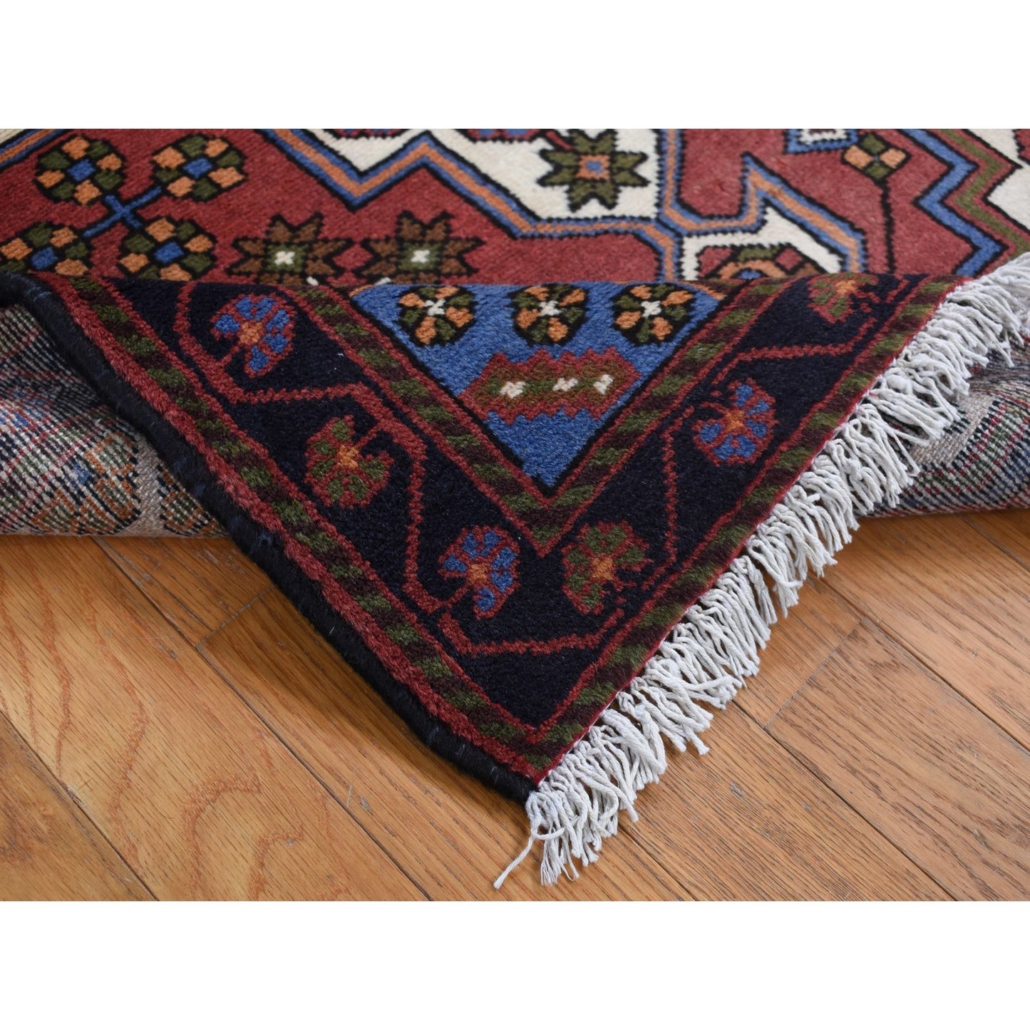 3'5"X5' Red Vintage Bohemian Zoroastrian Khamadan Wool Hand Knotted Rug