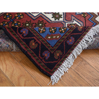 3'5"X5' Red Vintage Bohemian Zoroastrian Khamadan Wool Hand Knotted Rug