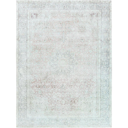 9'8"X12'10" Worn Wool Hand Knotted Ivory Vintage Farsian Karman Rug