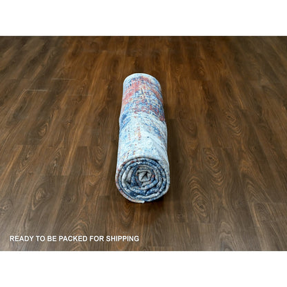 8'9"X11'7" Yale Blue Abstract Design Plant Based Silk Hand Knotted Rug