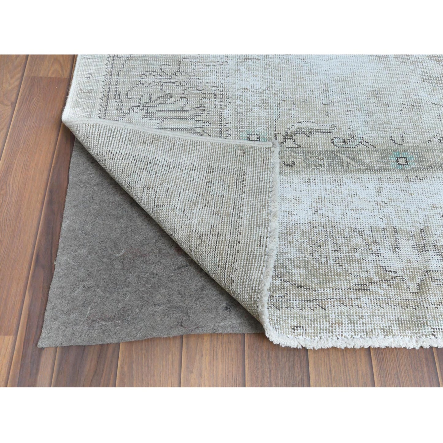 9'8"X12'6" Wool Farsian Tebraz Vintage Clean Worn Ivory Hand Knotted Rug