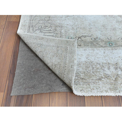 9'8"X12'6" Wool Farsian Tebraz Vintage Clean Worn Ivory Hand Knotted Rug